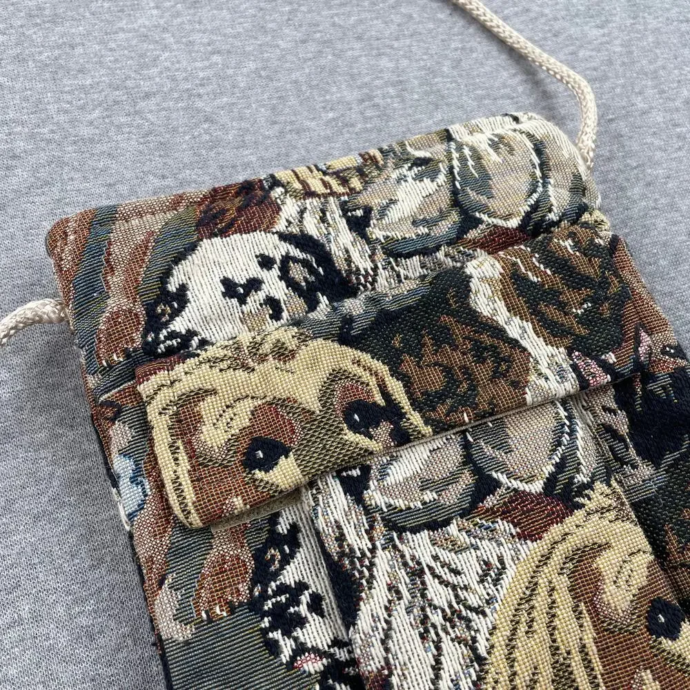 Vintage Dog Print Tapestry Bag Crossbody Purse Cottagecore Retro Pockets